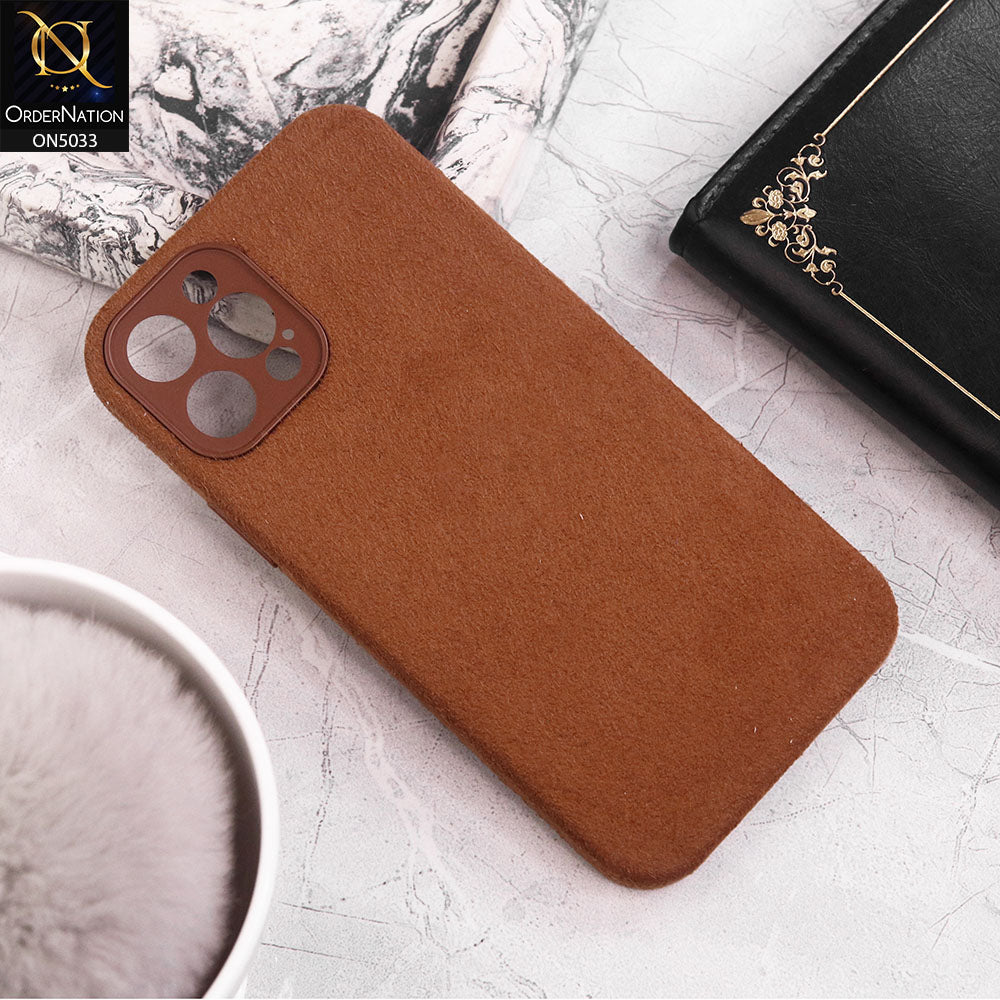 iPhone 12 Pro Cover - Brown - New Suede Leather Textured PC Protective Case