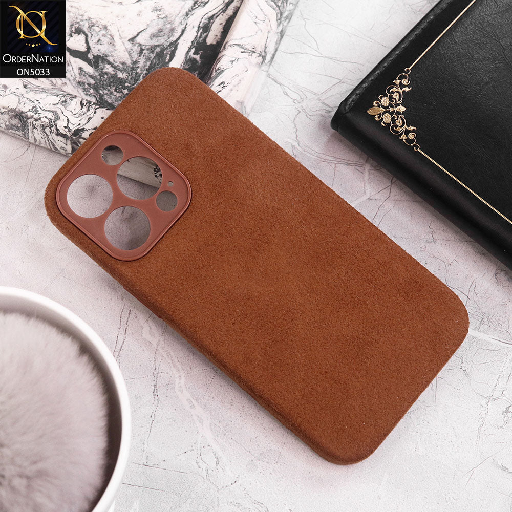 iPhone 12 Pro Max Cover - Brown - New Suede Leather Textured PC Protective Case