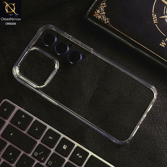 iPhone 15 Pro Cover - Blue - 360 Degree Protection Series - Shock Proof Cristal Clear Soft Case with Color Metal Rings Camera Lens Protectors