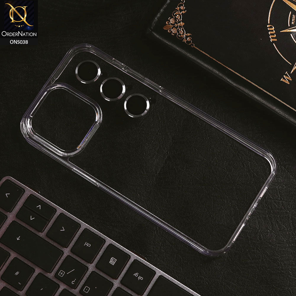 iPhone 15 Pro Max Cover - Silver - 360 Degree Protection Series - Shock Proof Cristal Clear Soft Case with Color Metal Rings Camera Lens Protectors