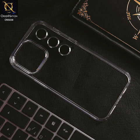 iPhone 15 Pro Max Cover - Silver - 360 Degree Protection Series - Shock Proof Cristal Clear Soft Case with Color Metal Rings Camera Lens Protectors