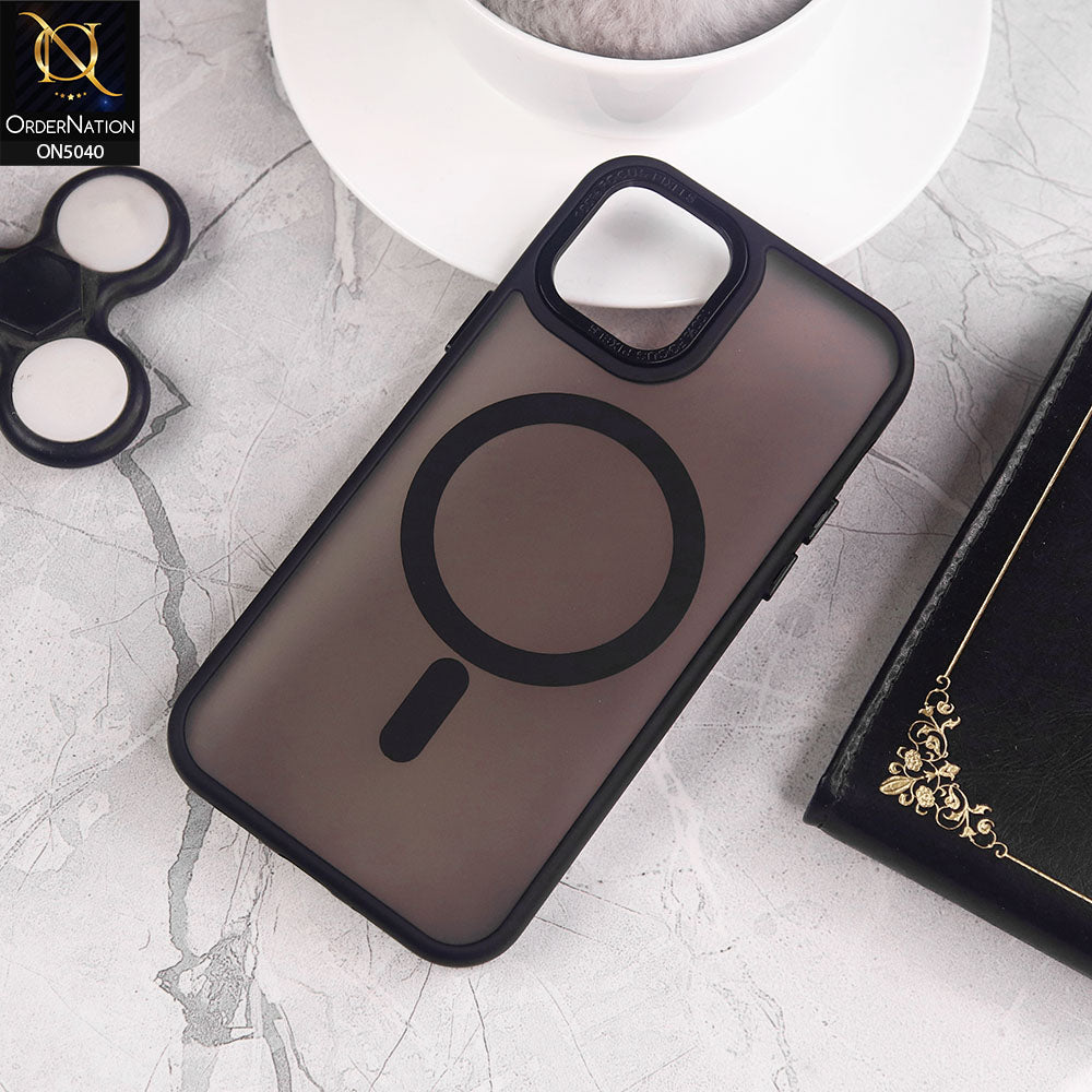 iPhone 12 Cover - Black - Magnetic Collection Color Matte Semi Transparent Soft Border Magsafe Case