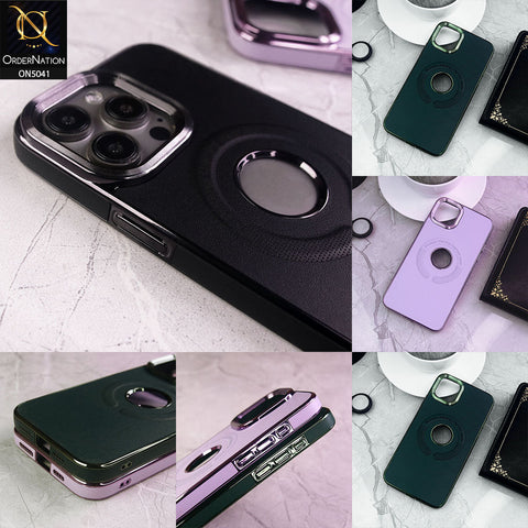 iPhone 13 Pro Max Cover - Purple - Wireless Charging Magnetic Sheet Electroplating Borders Leather Shockproof Soft Case