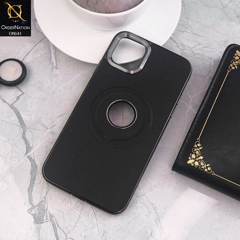 iPhone 12 Cover - Black - Wireless Charging Magnetic Sheet Electroplating Borders Leather Shockproof Soft Case