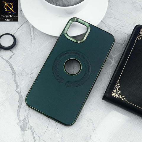 iPhone 12 Cover - Green - Wireless Charging Magnetic Sheet Electroplating Borders Leather Shockproof Soft Case