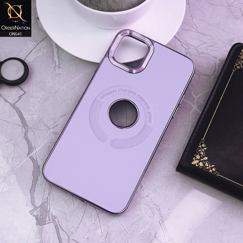 iPhone 12 Cover - Purple - Wireless Charging Magnetic Sheet Electroplating Borders Leather Shockproof Soft Case