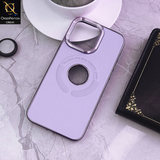 iPhone 13 Pro Max Cover - Purple - Wireless Charging Magnetic Sheet Electroplating Borders Leather Shockproof Soft Case