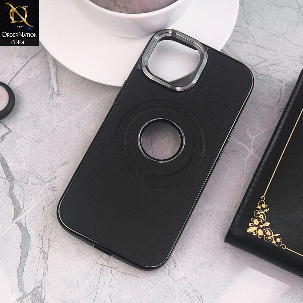 iPhone 14 Cover - Black - Wireless Charging Magnetic Sheet Electroplating Borders Leather Shockproof Soft Case
