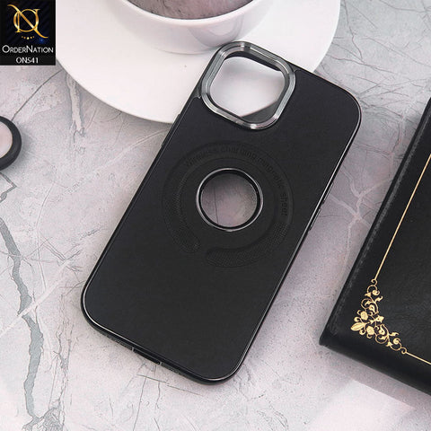 iPhone 14 Cover - Black - Wireless Charging Magnetic Sheet Electroplating Borders Leather Shockproof Soft Case
