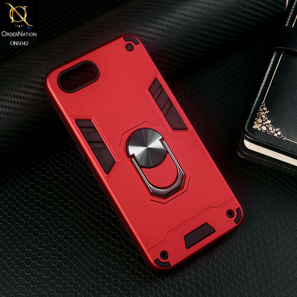 Oppo A1k Cover - Red - New Dual PC + TPU Hybrid Style Protective Soft Border Case With Kickstand Holder