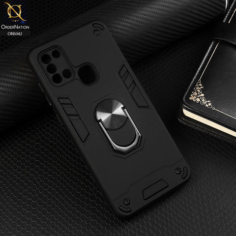 Samsung Galaxy A21s Cover - Black - New Dual PC + TPU Hybrid Style Protective Soft Border Case With Kickstand Holder