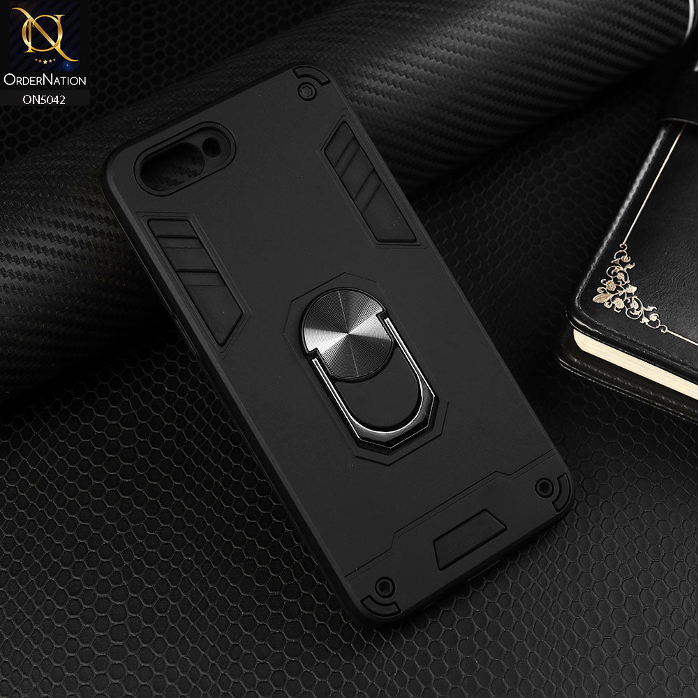 Oppo A3s Cover - Black - New Dual PC + TPU Hybrid Style Protective Soft Border Case With Kickstand Holder