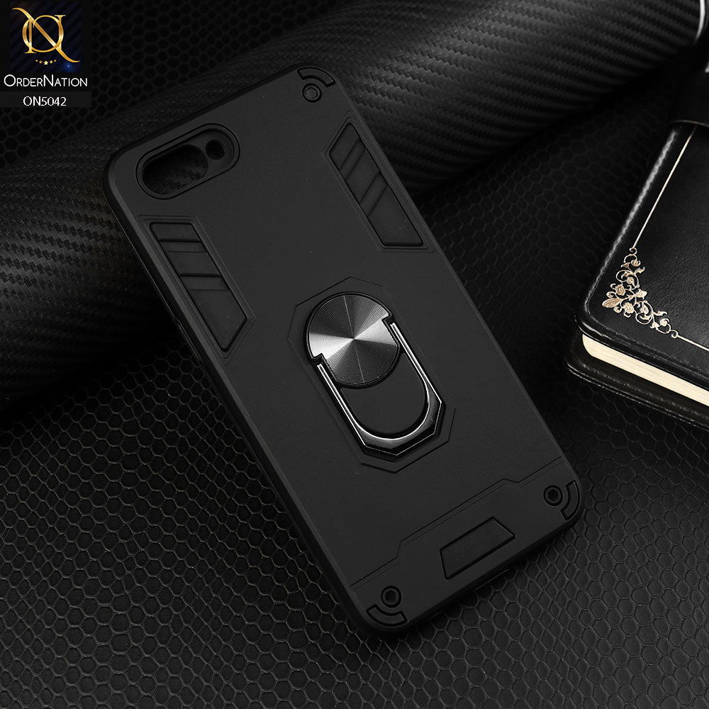 Realme C1 Cover - Black - New Dual PC + TPU Hybrid Style Protective Soft Border Case With Kickstand Holder