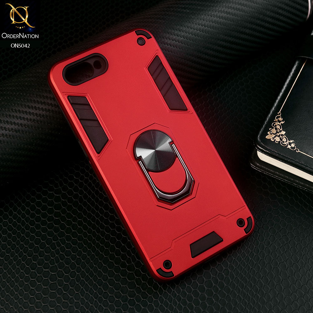 Oppo A3s Cover - Red - New Dual PC + TPU Hybrid Style Protective Soft Border Case With Kickstand Holder