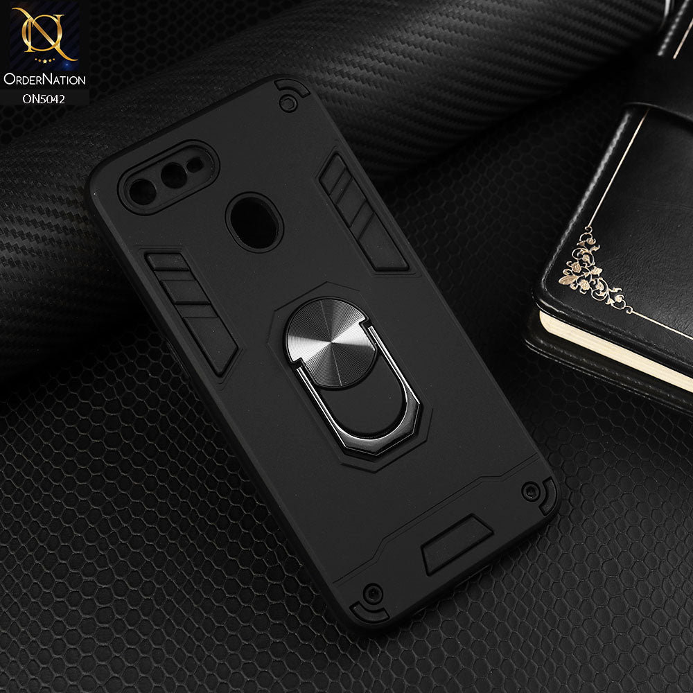 Oppo A5s Cover - Black - New Dual PC + TPU Hybrid Style Protective Soft Border Case With Kickstand Holder
