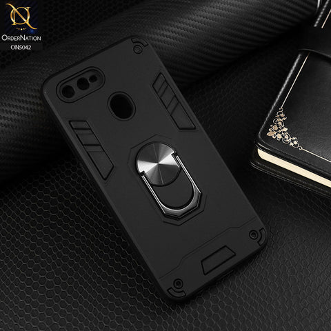 Oppo A7 Cover - Black - New Dual PC + TPU Hybrid Style Protective Soft Border Case With Kickstand Holder