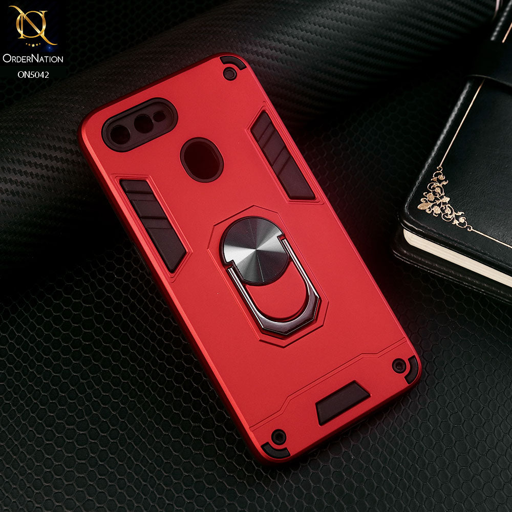 Oppo A11k Cover - Red - New Dual PC + TPU Hybrid Style Protective Soft Border Case With Kickstand Holder
