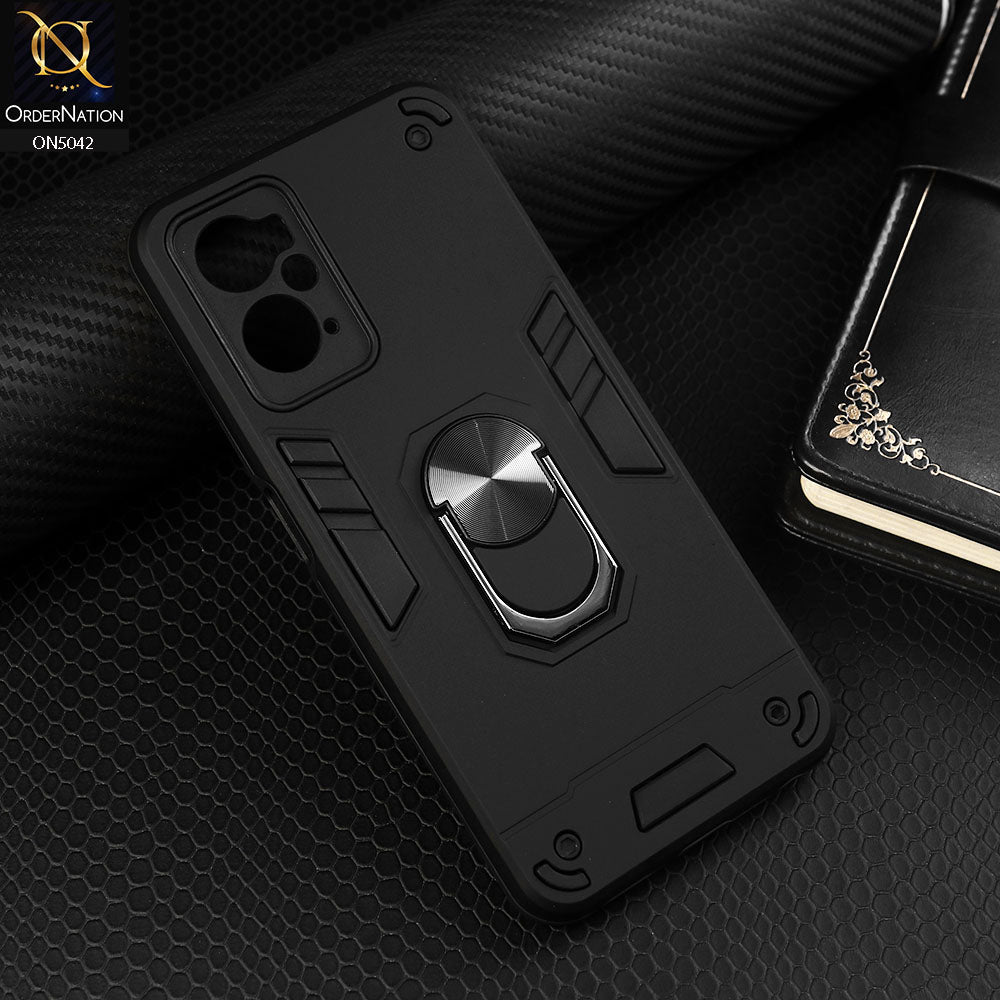 Oppo A96 4G Cover - Black - New Dual PC + TPU Hybrid Style Protective Soft Border Case With Kickstand Holder