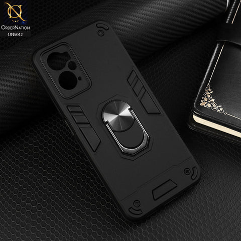 Oppo A76 Cover - Black - New Dual PC + TPU Hybrid Style Protective Soft Border Case With Kickstand Holder