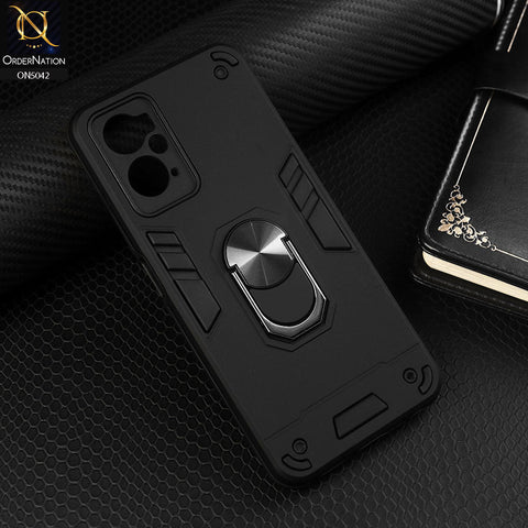 Oppo K10 Cover - Black - New Dual PC + TPU Hybrid Style Protective Soft Border Case With Kickstand Holder