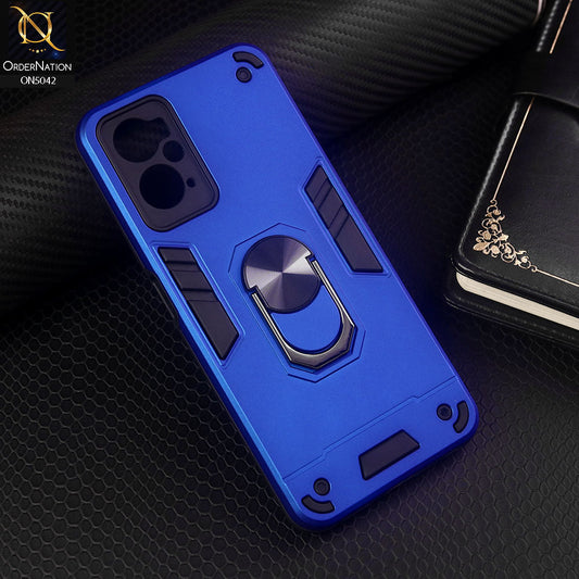 Oppo A96 4G Cover - Blue - New Dual PC + TPU Hybrid Style Protective Soft Border Case With Kickstand Holder