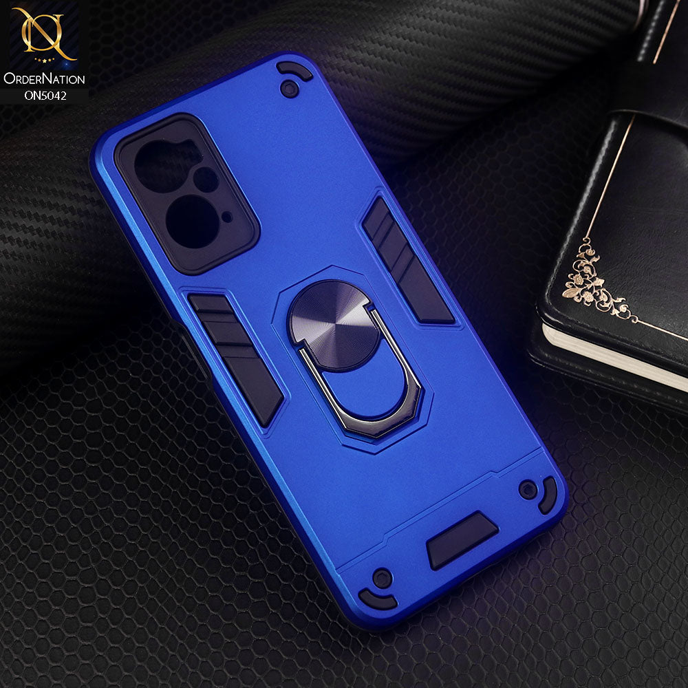 Realme 9i Cover - Blue - New Dual PC + TPU Hybrid Style Protective Soft Border Case With Kickstand Holder