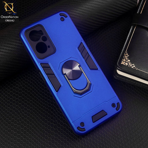 Oppo A96 4G Cover - Blue - New Dual PC + TPU Hybrid Style Protective Soft Border Case With Kickstand Holder