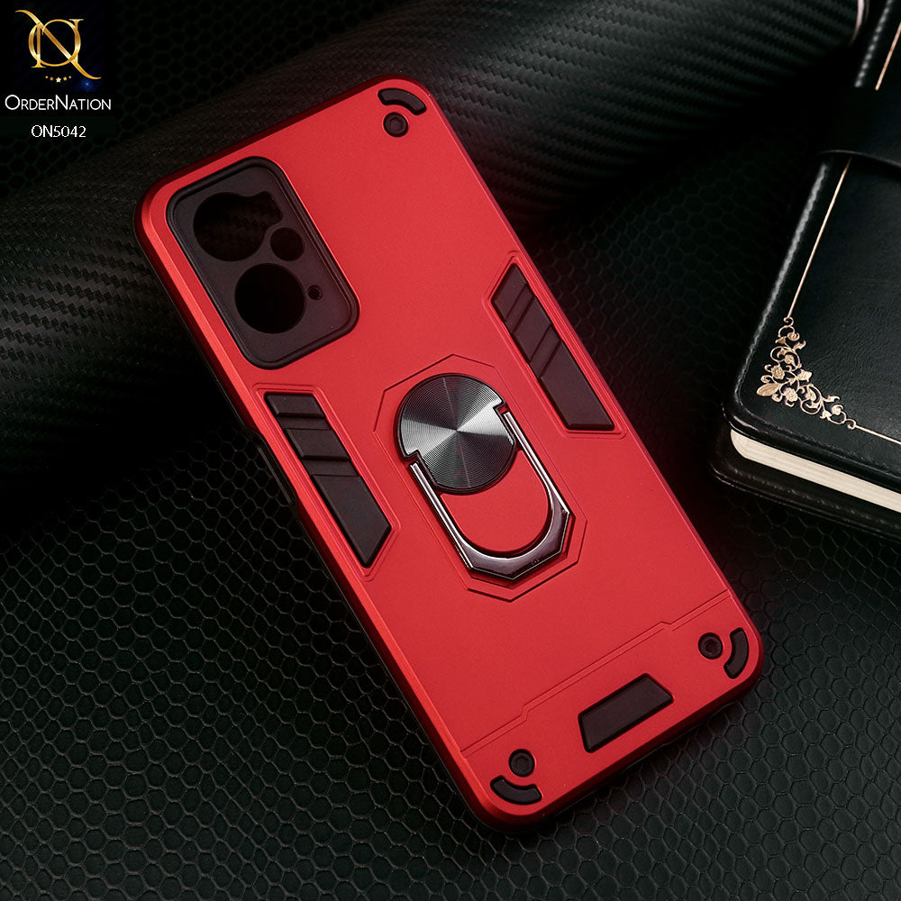 Oppo A76 Cover - Red - New Dual PC + TPU Hybrid Style Protective Soft Border Case With Kickstand Holder