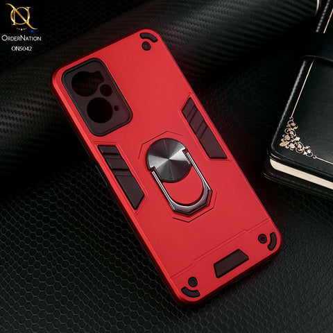 Realme 9i Cover - Red - New Dual PC + TPU Hybrid Style Protective Soft Border Case With Kickstand Holder