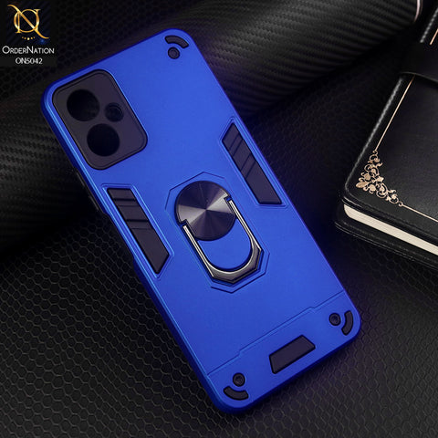 Tecno Camon 19 Neo Cover - Blue - New Dual PC + TPU Hybrid Style Protective Soft Border Case With Kickstand Holder