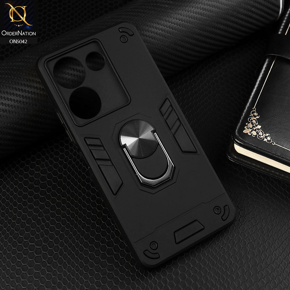 Tecno Camon 20 Pro Cover - Black - New Dual PC + TPU Hybrid Style Protective Soft Border Case With Kickstand Holder