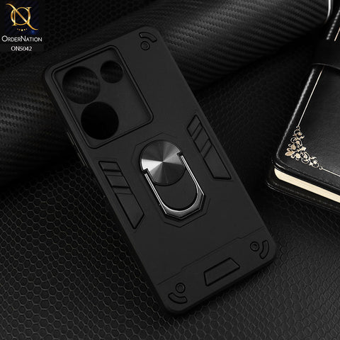 Tecno Camon 20 Pro Cover - Black - New Dual PC + TPU Hybrid Style Protective Soft Border Case With Kickstand Holder