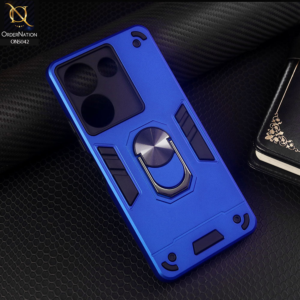 Tecno Camon 20 Cover - Blue - New Dual PC + TPU Hybrid Style Protective Soft Border Case With Kickstand Holder