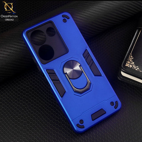 Tecno Camon 20 Cover - Blue - New Dual PC + TPU Hybrid Style Protective Soft Border Case With Kickstand Holder