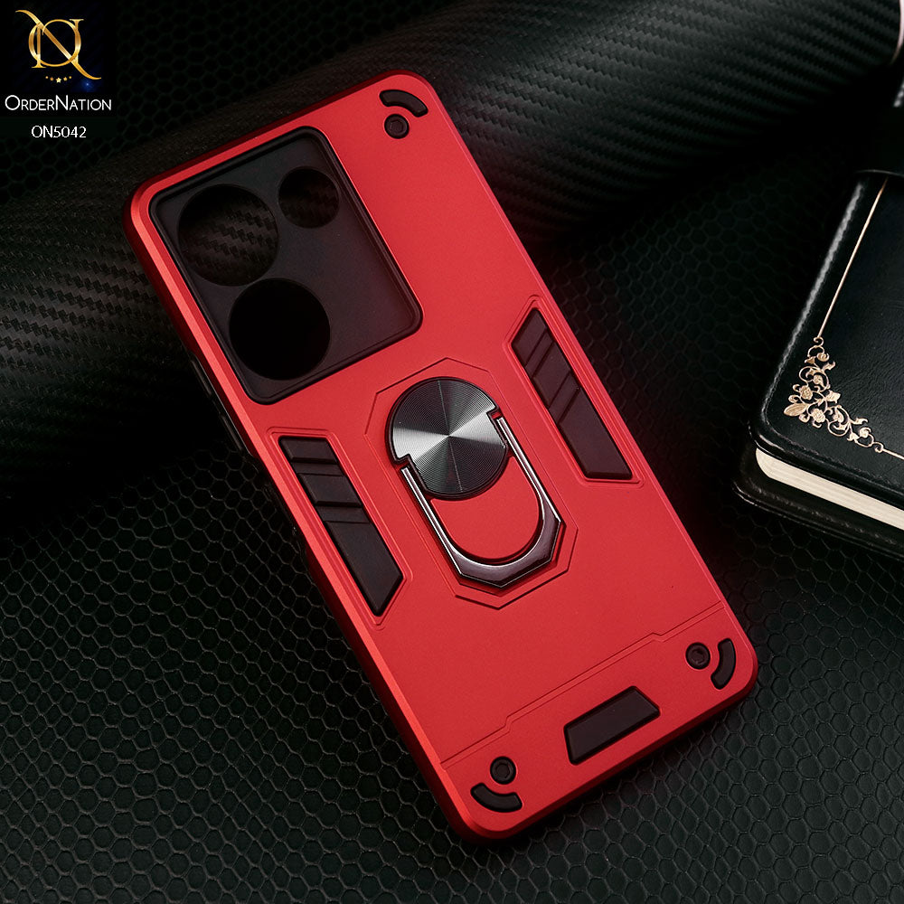 Tecno Camon 20 Pro Cover - Red - New Dual PC + TPU Hybrid Style Protective Soft Border Case With Kickstand Holder