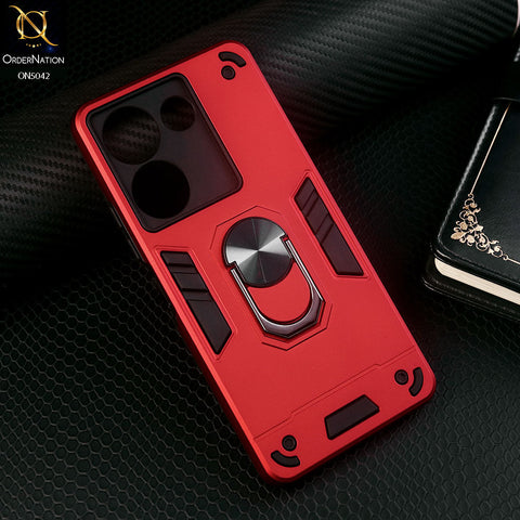 Tecno Camon 20 Pro Cover - Red - New Dual PC + TPU Hybrid Style Protective Soft Border Case With Kickstand Holder