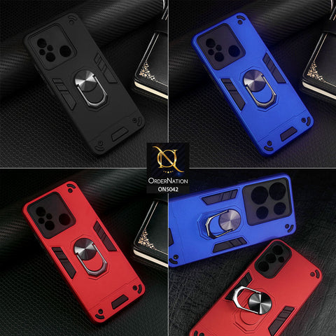 Xiaomi Redmi 9C Cover - Red - New Dual PC + TPU Hybrid Style Protective Soft Border Case With Kickstand Holder