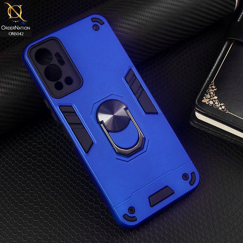 Infinix Hot 12 Cover - Blue - New Dual PC + TPU Hybrid Style Protective Soft Border Case With Kickstand Holder