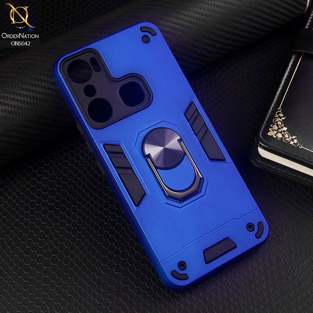 Infinix Hot 20i Cover - Blue - New Dual PC + TPU Hybrid Style Protective Soft Border Case With Kickstand Holder