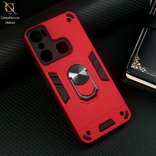 Infinix Hot 20i Cover - Red - New Dual PC + TPU Hybrid Style Protective Soft Border Case With Kickstand Holder