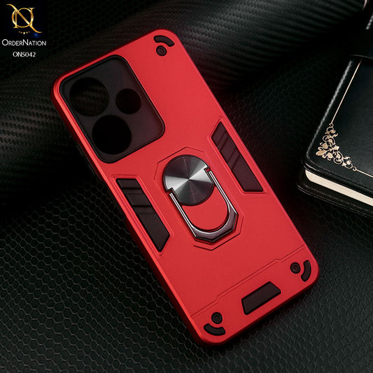 Infinix Hot 30 Cover - Red - New Dual PC + TPU Hybrid Style Protective Soft Border Case With Kickstand Holder