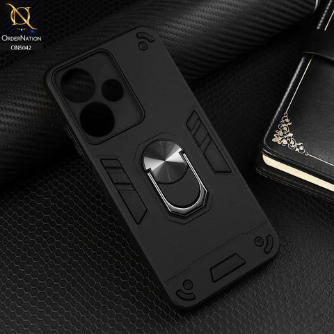 Infinix Hot 30i Cover - Black - New Dual PC + TPU Hybrid Style Protective Soft Border Case With Kickstand Holder