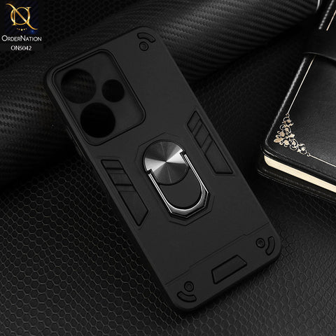 Infinix Hot 30 Play Cover - Black - New Dual PC + TPU Hybrid Style Protective Soft Border Case With Kickstand Holder