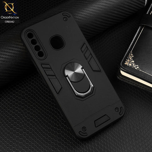Infinix Hot 8 Cover - Black - New Dual PC + TPU Hybrid Style Protective Soft Border Case With Kickstand Holder