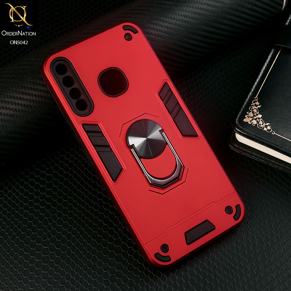 Infinix Hot 8 Cover - Red - New Dual PC + TPU Hybrid Style Protective Soft Border Case With Kickstand Holder