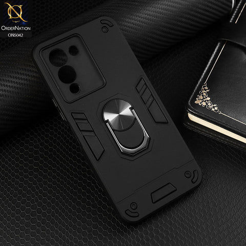 Infinix Note 12 G96 Cover - Black - New Dual PC + TPU Hybrid Style Protective Soft Border Case With Kickstand Holder