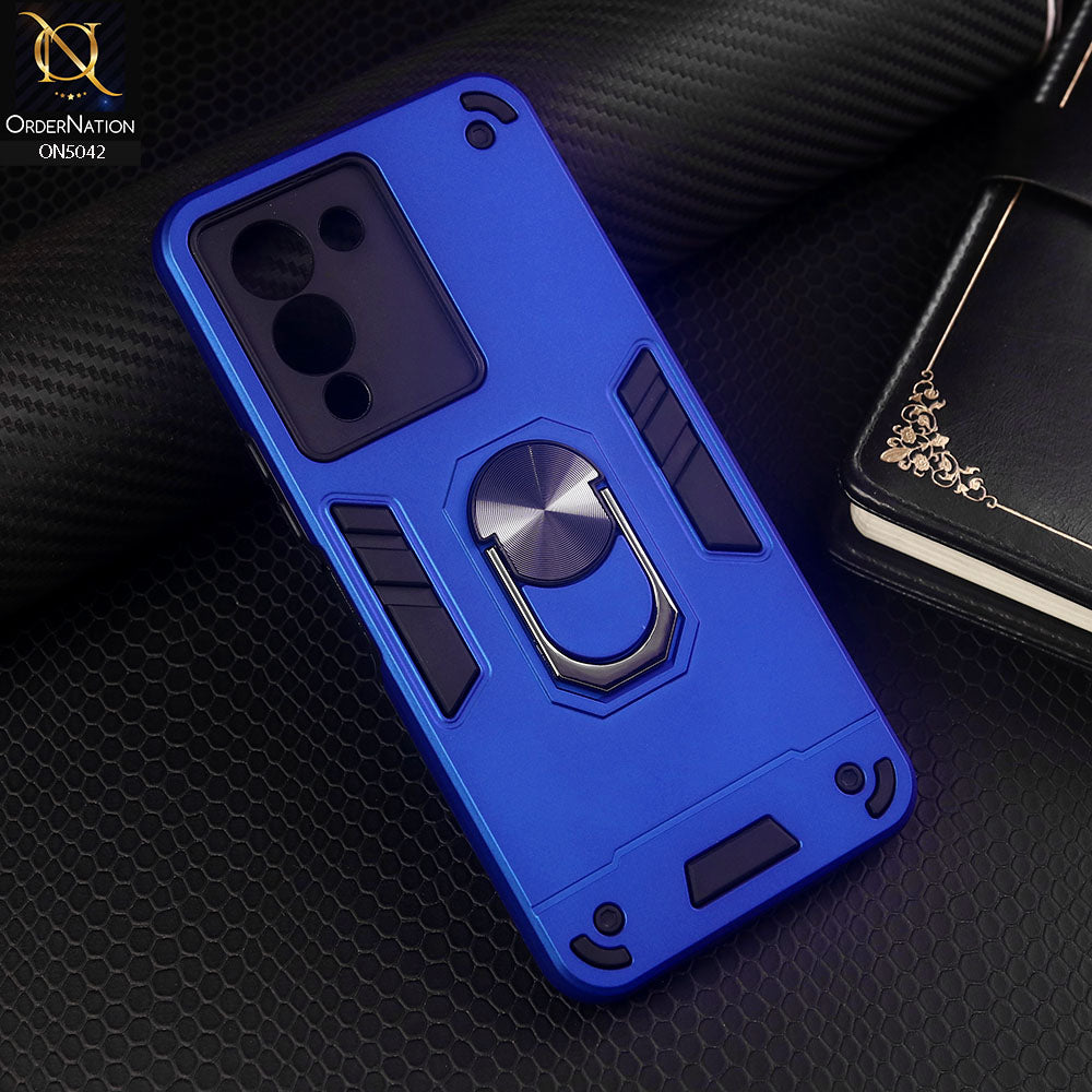 Infinix Note 12 G96 Cover - Blue - New Dual PC + TPU Hybrid Style Protective Soft Border Case With Kickstand Holder