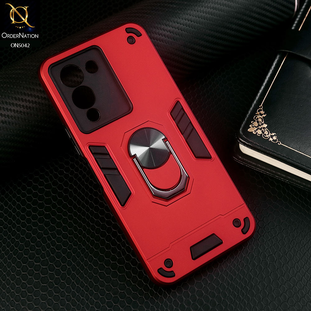 Infinix Note 12 G96 Cover - Red - New Dual PC + TPU Hybrid Style Protective Soft Border Case With Kickstand Holder