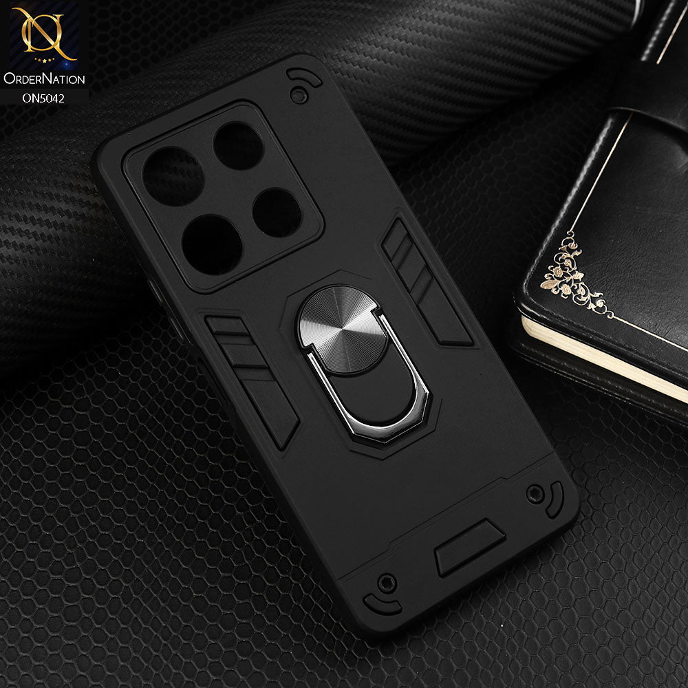 Infinix Note 30 Pro Cover - Black - New Dual PC + TPU Hybrid Style Protective Soft Border Case With Kickstand Holder