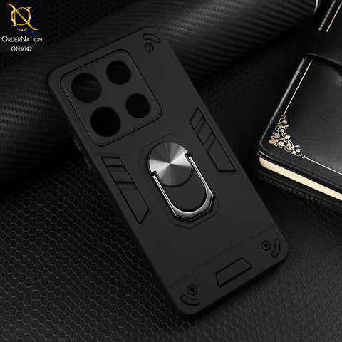 Infinix Note 30 Pro Cover - Black - New Dual PC + TPU Hybrid Style Protective Soft Border Case With Kickstand Holder
